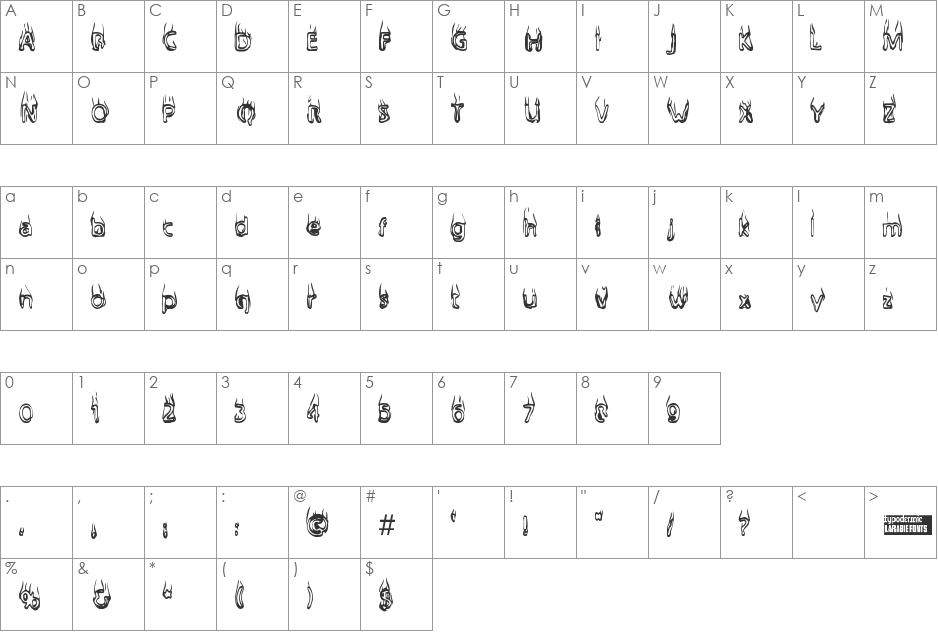 BaileysCar font character map preview