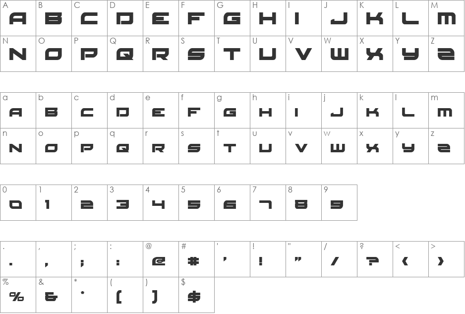 Red Rocket font character map preview