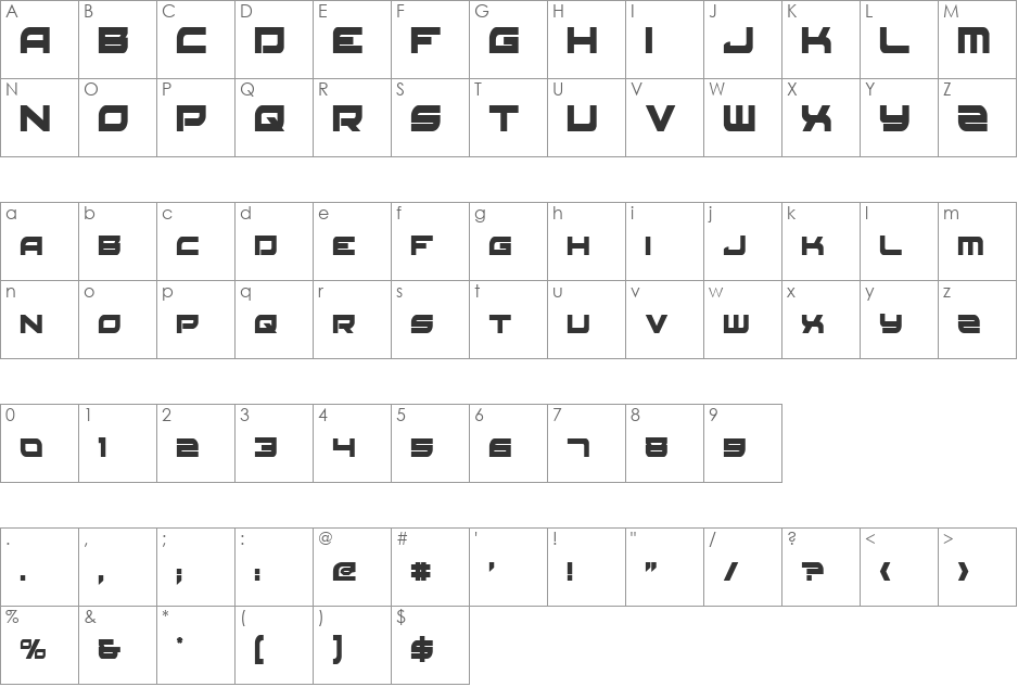 Red Rocket Condensed font character map preview