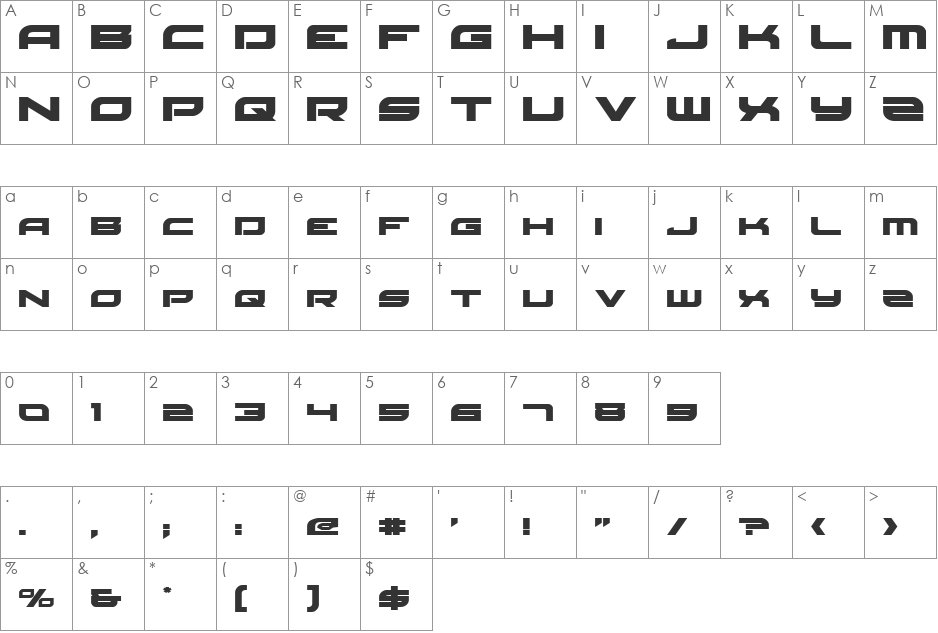 Red Rocket Expanded font character map preview