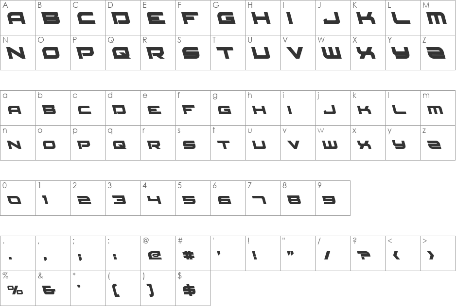 Red Rocket Leftalic font character map preview