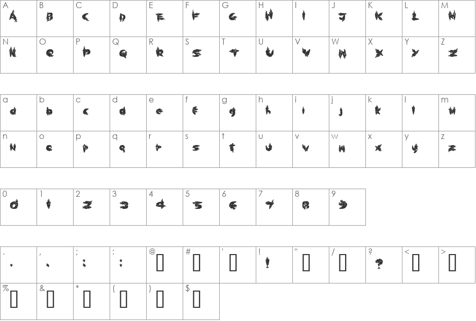 RED ROOT font character map preview