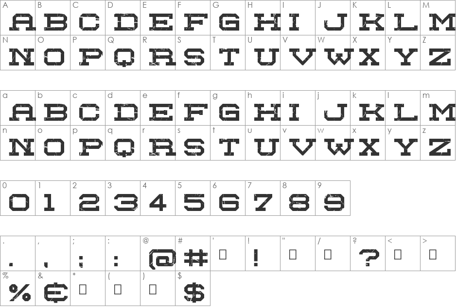 Red Zone font character map preview