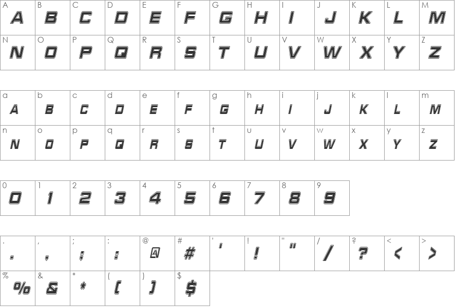 RedAlertCondensed font character map preview
