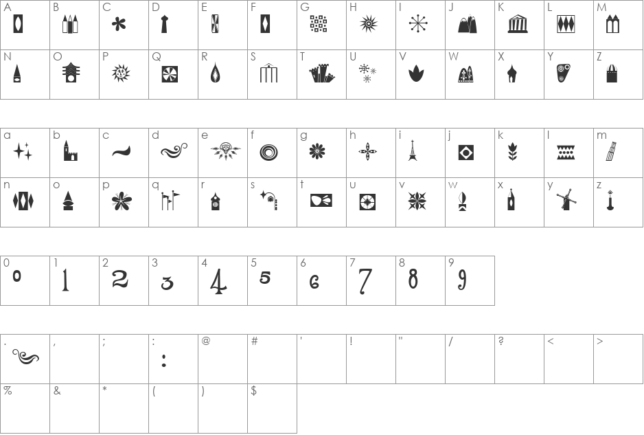 BaileywickHappyGramsJF font character map preview