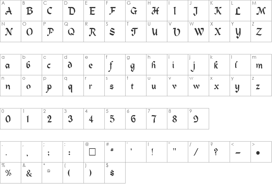 REDARE font character map preview