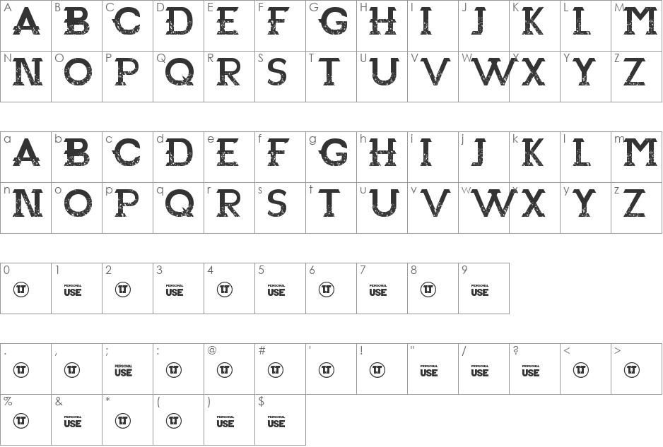 Redemption font character map preview