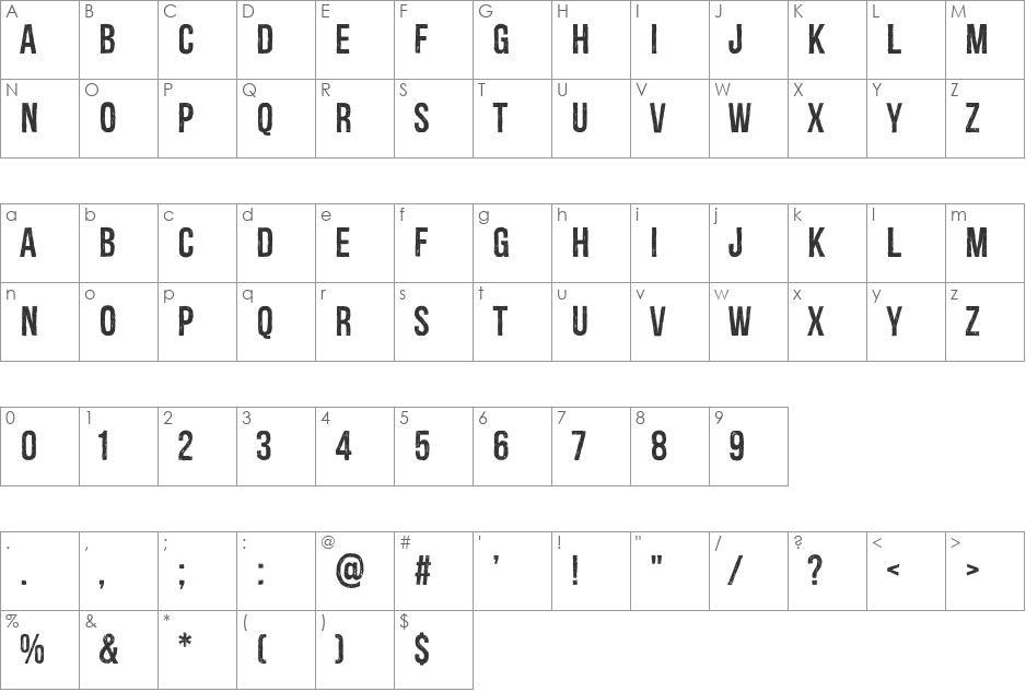 Redgar font character map preview