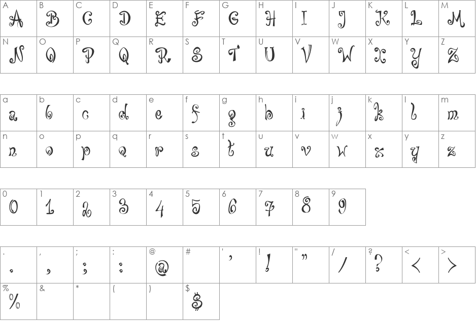Bajareczka font character map preview