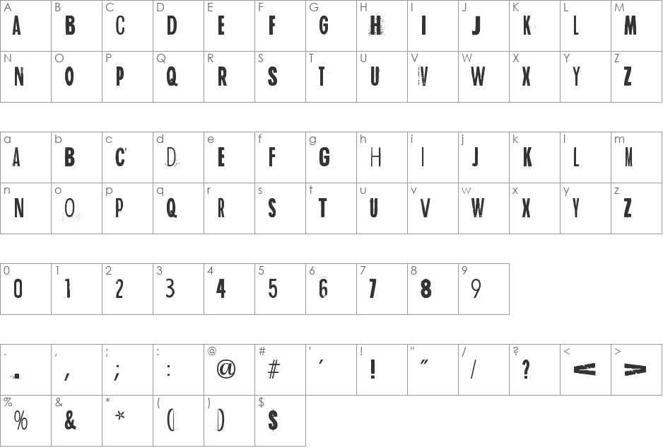 Rediscovered font character map preview