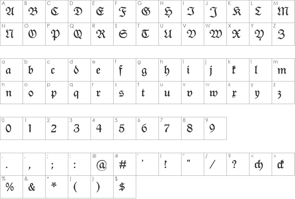 Rediviva font character map preview