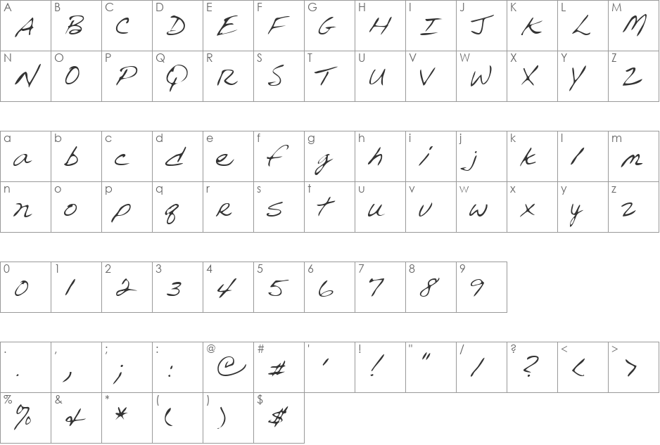 ReedsHand font character map preview