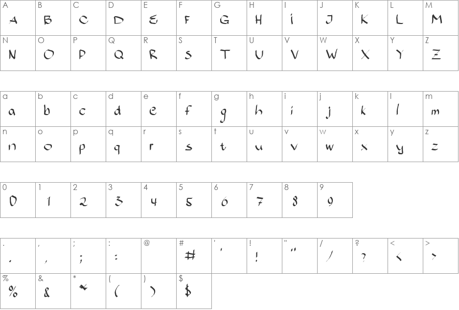Bajsporr font character map preview