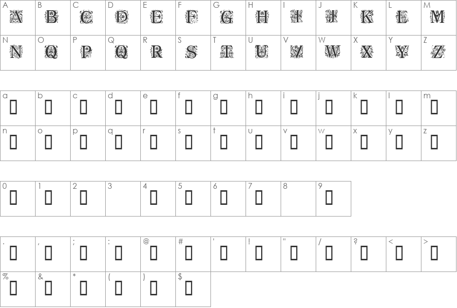 Regal font character map preview