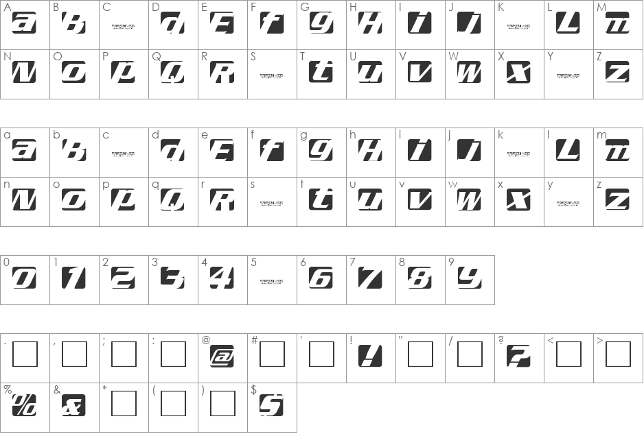 Regal box font character map preview
