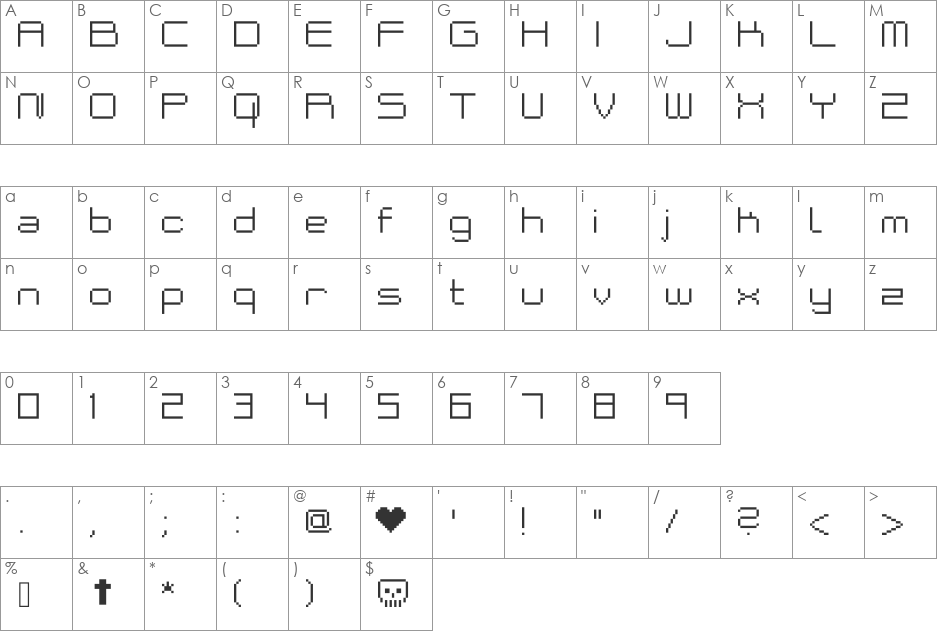 Bakeneko font character map preview