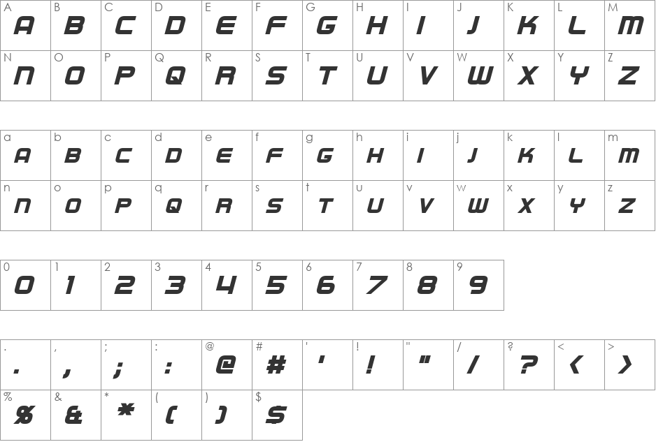 Regen font character map preview