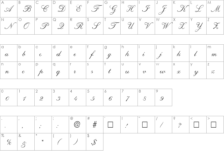 Regency font character map preview
