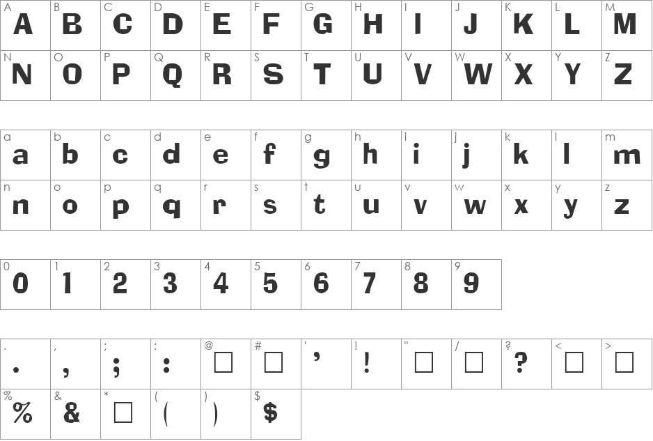 Addled font character map preview