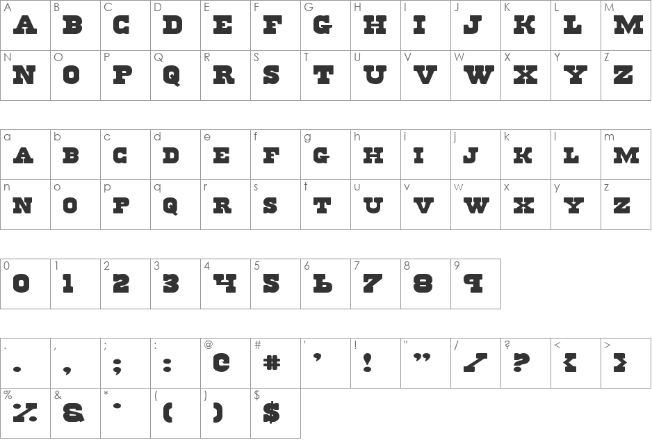 Regulators Expanded font character map preview