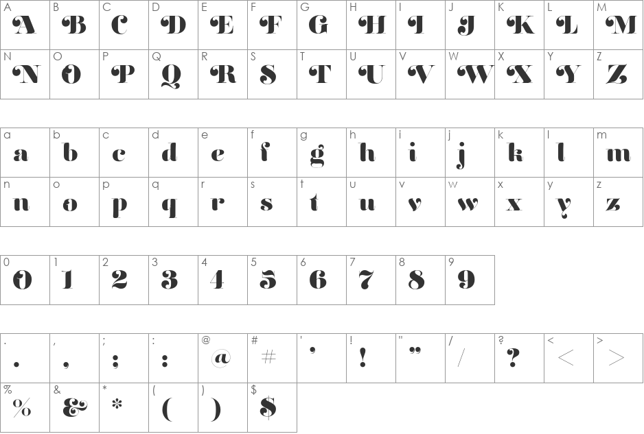 Reina 36 Pro font character map preview