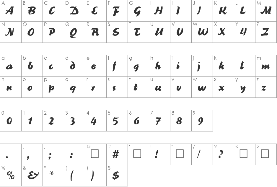 Reindeer SF font character map preview