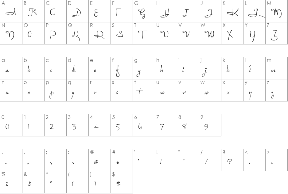 Reinert Upright font character map preview