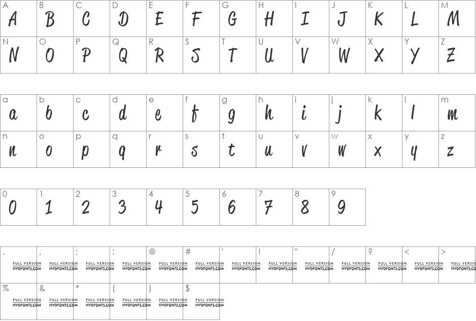 Reklame Script DEMO font character map preview