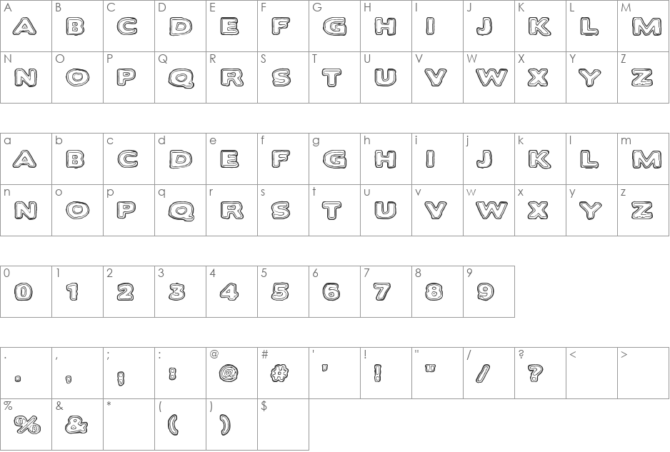 Bakesaurus font character map preview