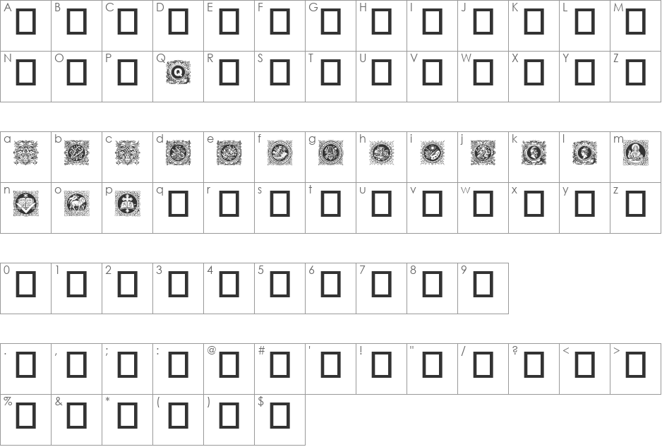 Relief font character map preview