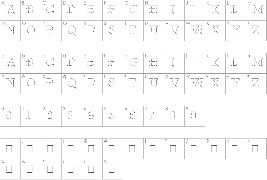 Relief font character map preview
