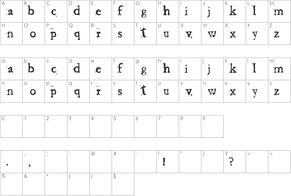 Baketvalley Old Face font character map preview