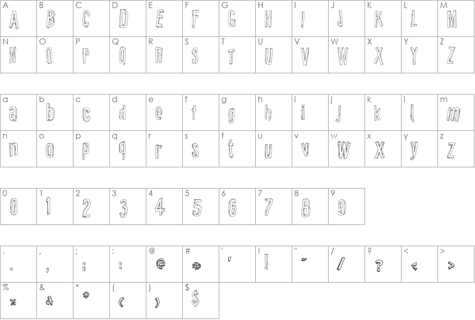 Relief BD font character map preview