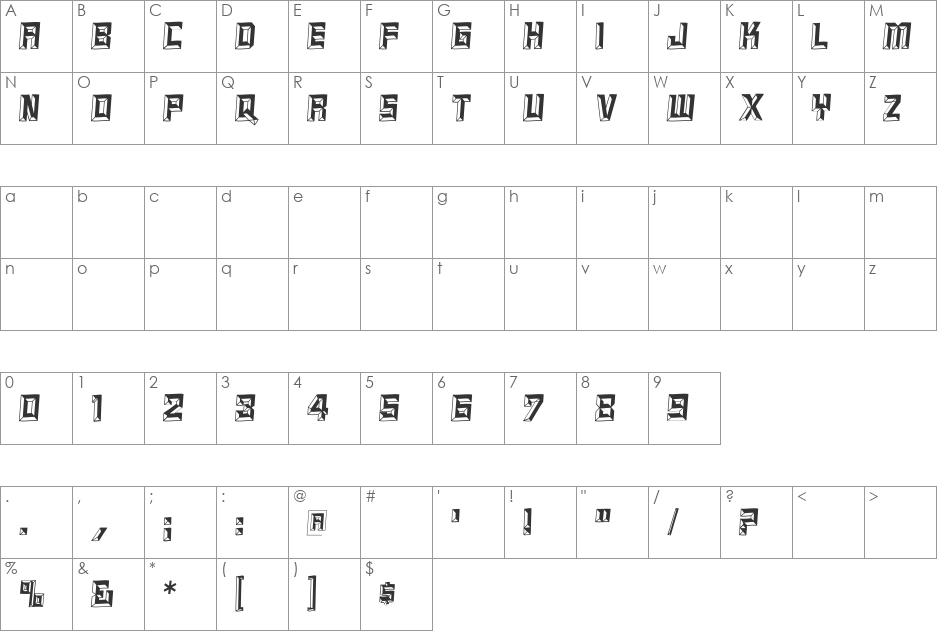 RELIEF CAPS font character map preview