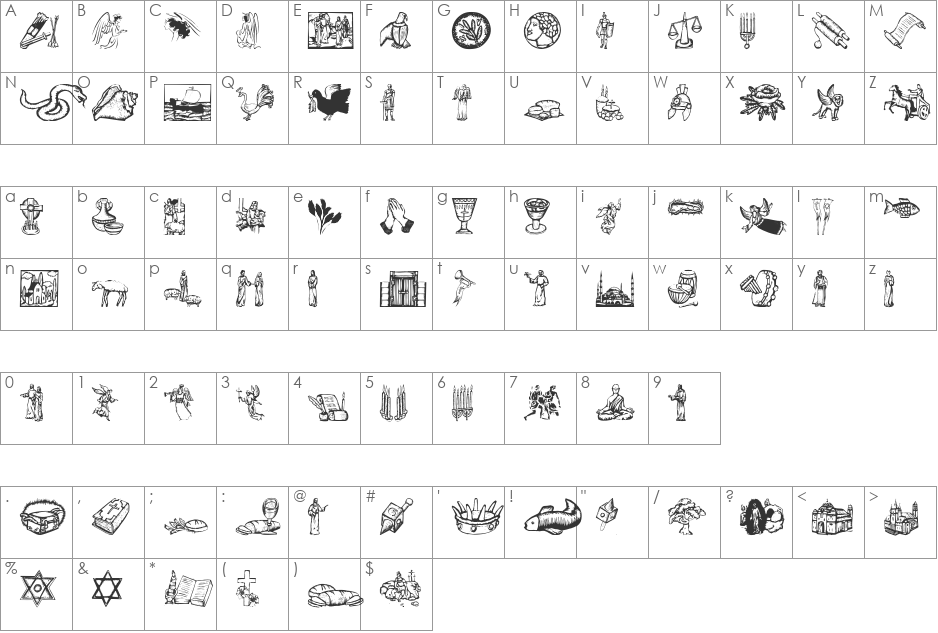 ReligiousSymbols font character map preview