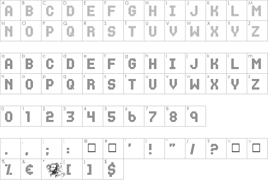 Renegade Mistress font character map preview