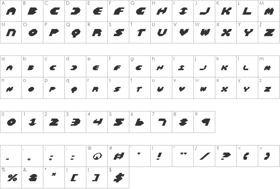 Bal-Astaral Expanded font character map preview