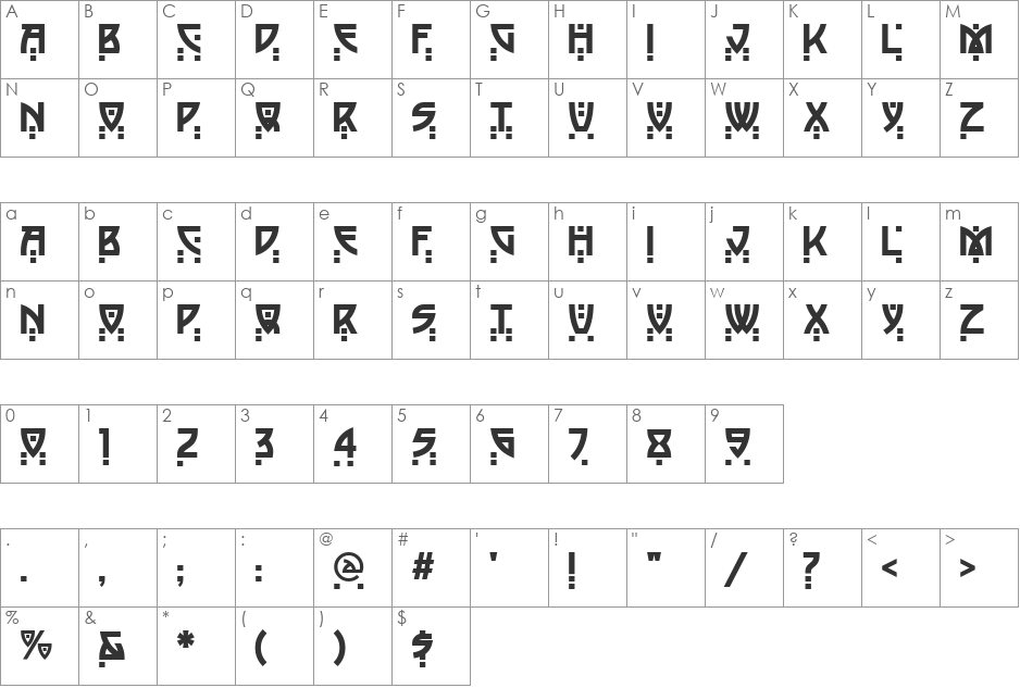 Bala Cynwyd NF font character map preview
