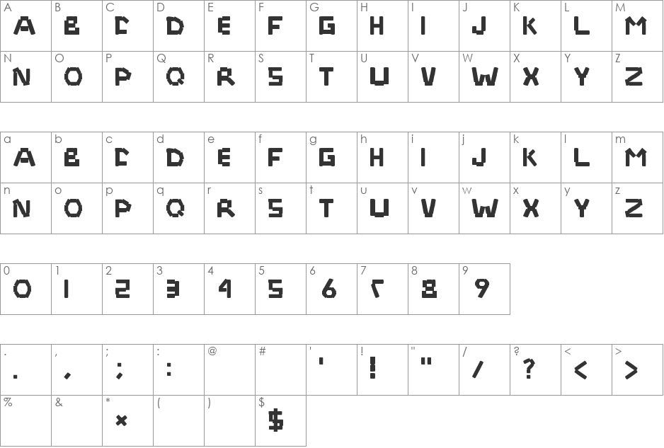 Reolo font character map preview