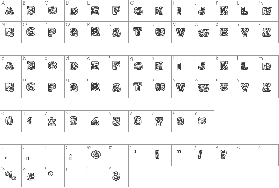 Balagan font character map preview