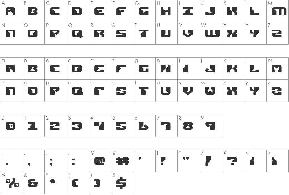 Replicant Expanded font character map preview