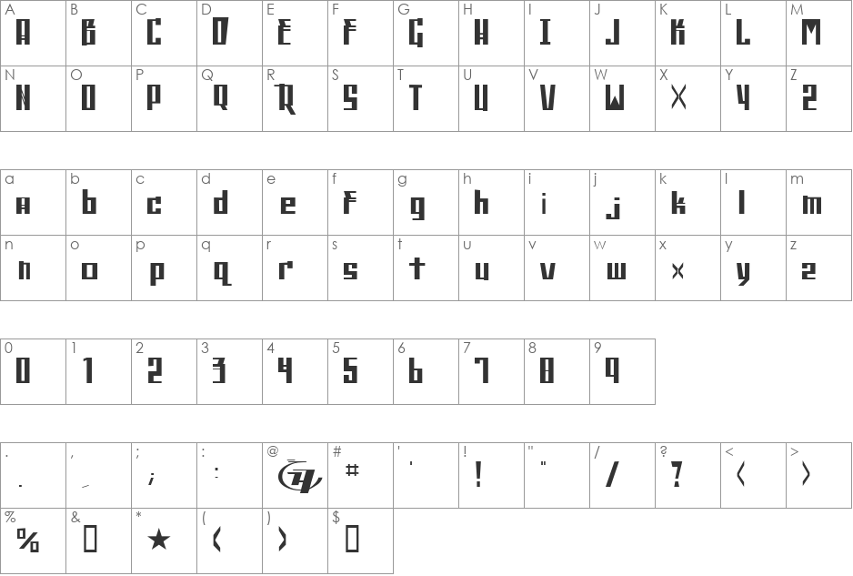 Republica font character map preview