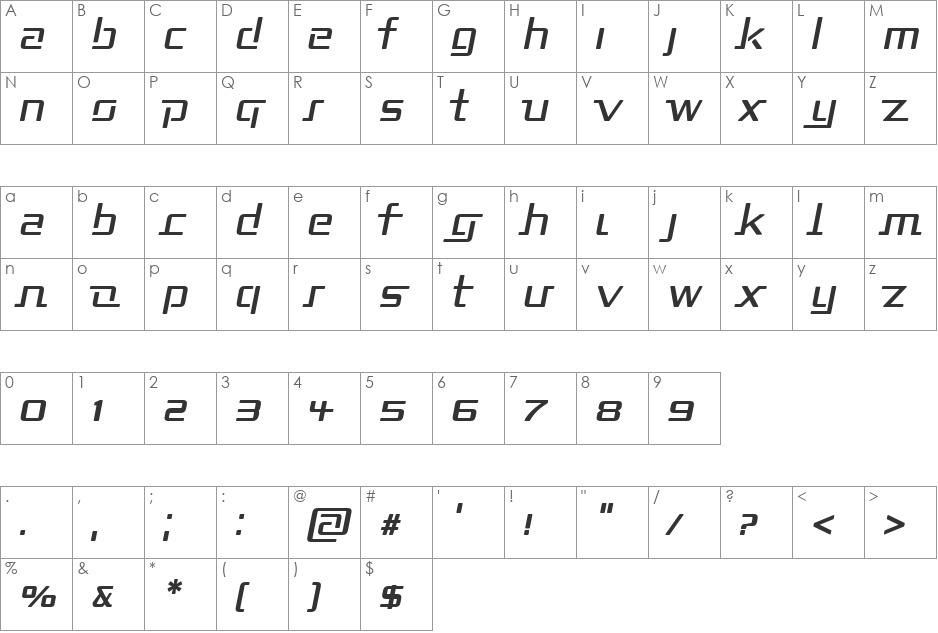 Republika II font character map preview