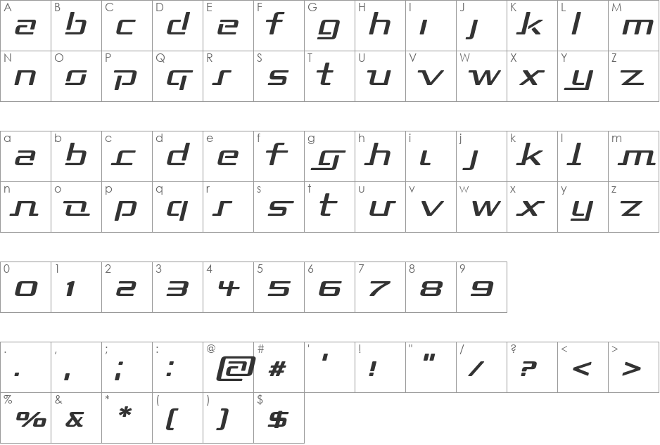 Republika II Exp font character map preview