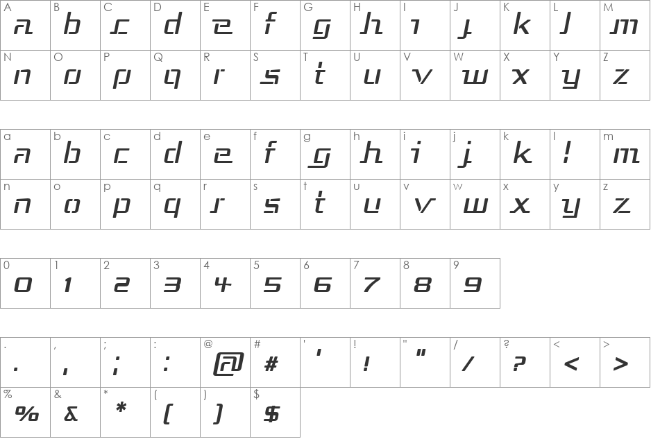 Republika III font character map preview