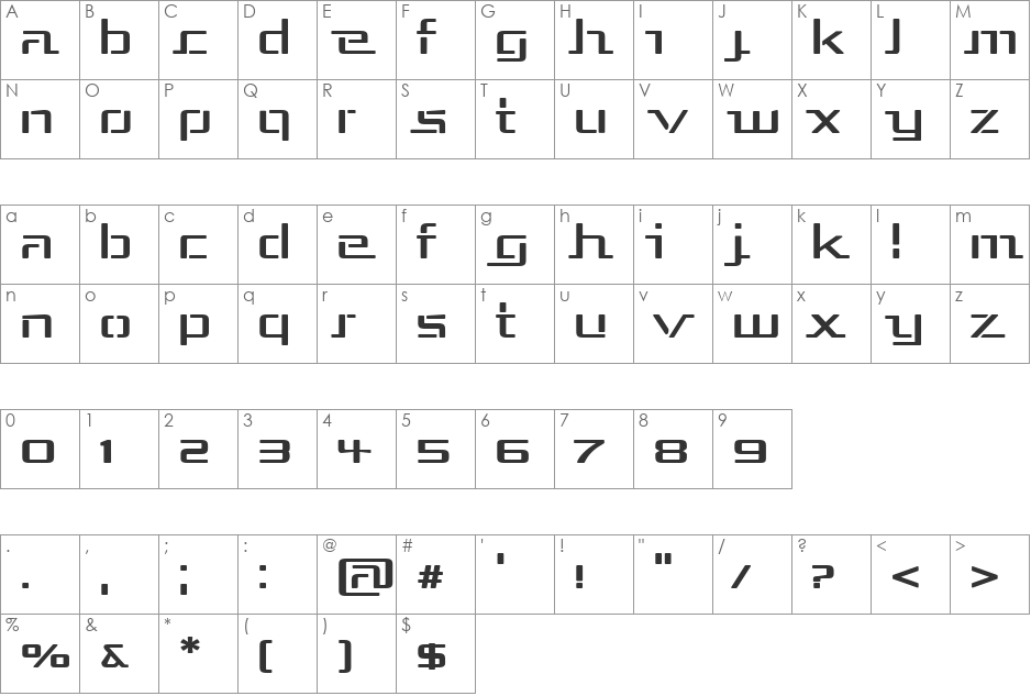 Republika III Exp font character map preview