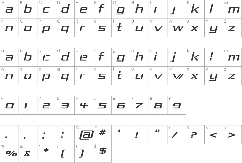 Republika IV Exp font character map preview