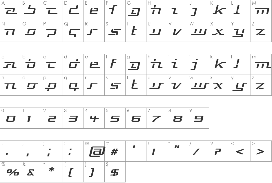 Republika V Exp font character map preview