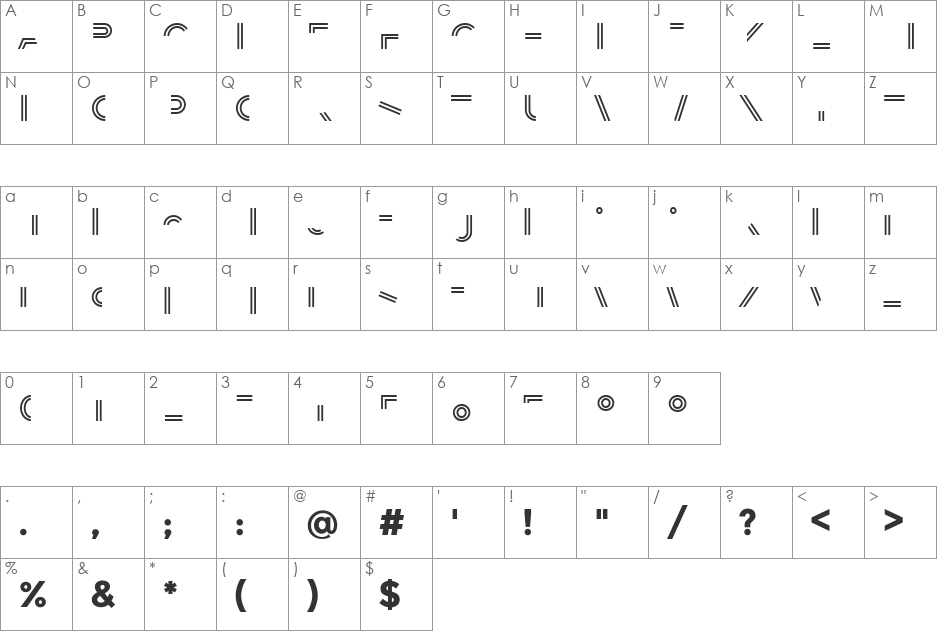 Balans font character map preview