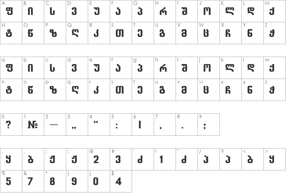 Balaveri font character map preview